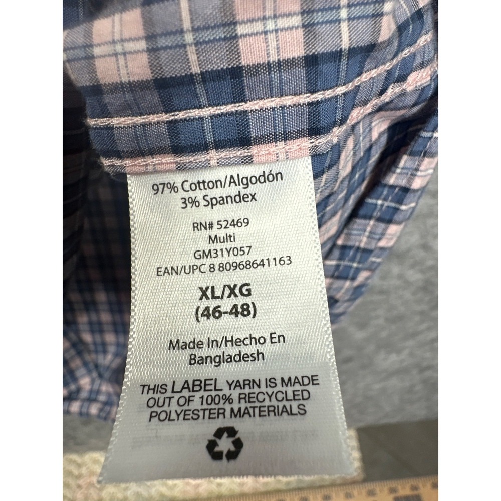 George Mens XL Classic Fit Button-Down Shirt Blue/Pink Plaid Wrinkle Resistant - Picture 4 of 8